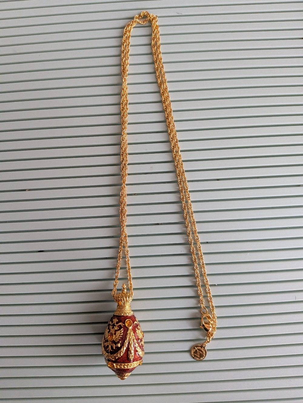 Joan Rivers 10th Anniversary Enamel Faberge Egg Pendant Necklace, 2000 - Picture 2 of 5